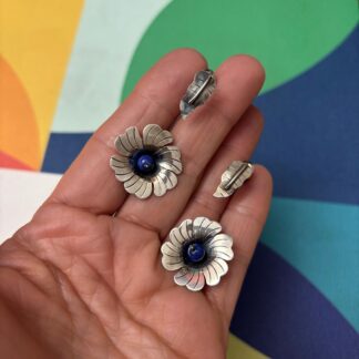 Maria Belen Nilson ~ Leaf and Etched Flower with Lapis Lazuli Post Earrings