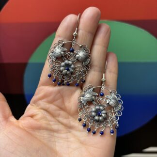 Bird Earrings by Maria Belen Nilson ~ with Lapis Lazuli and Filagree Silverware Drops