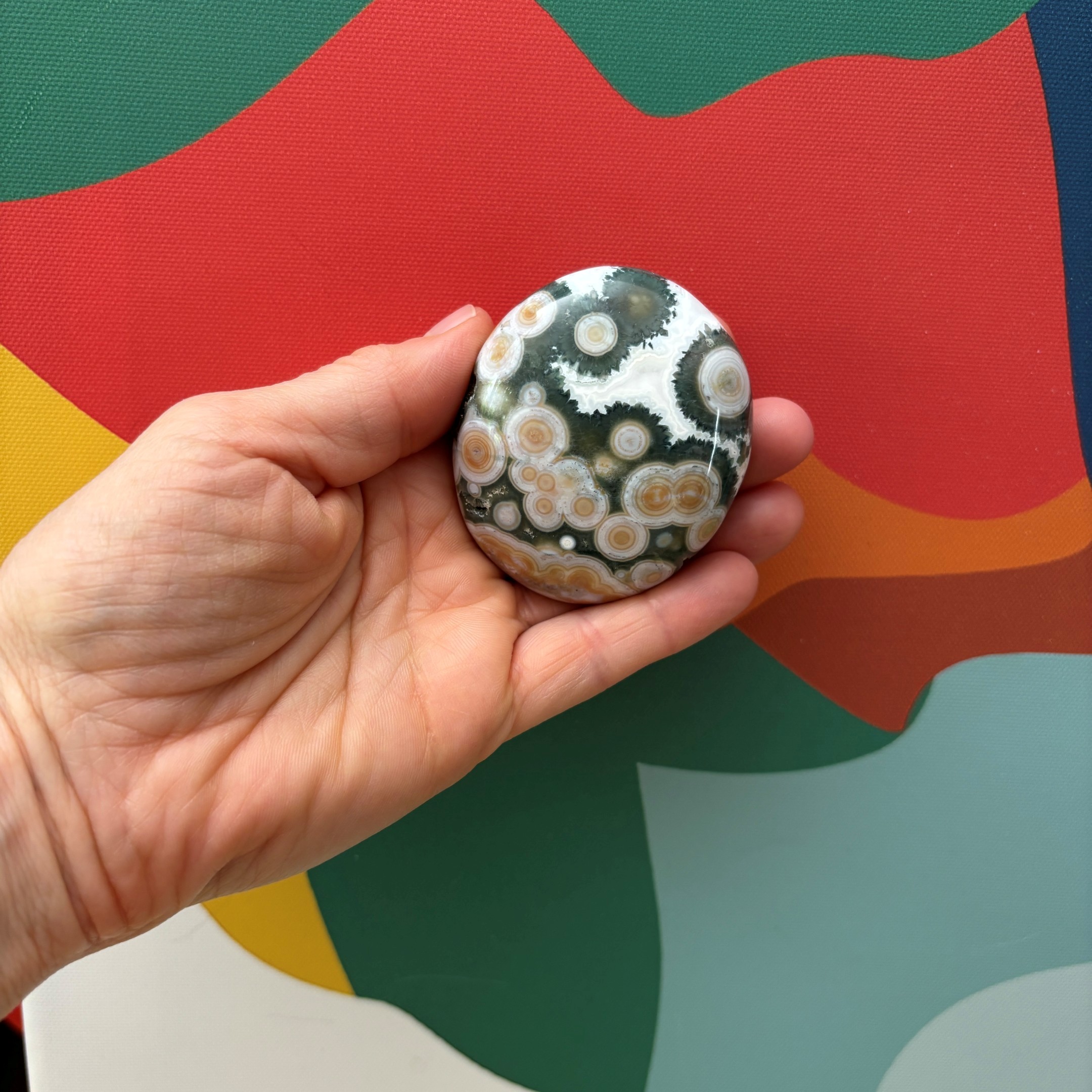 Ocean Jasper 8th Vein Palm Stone - Image 9