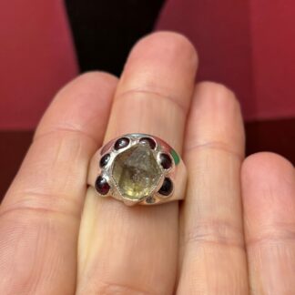 Steven Ruse-Ambershawn Collection~ Herkimer Diamond and Garnet Electroform Ring~ Size 7-