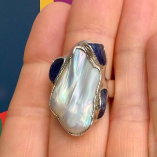 Steven Ruse Electroform Ring~ Freshwater Pearl and Tanzanite~ Size 7½+