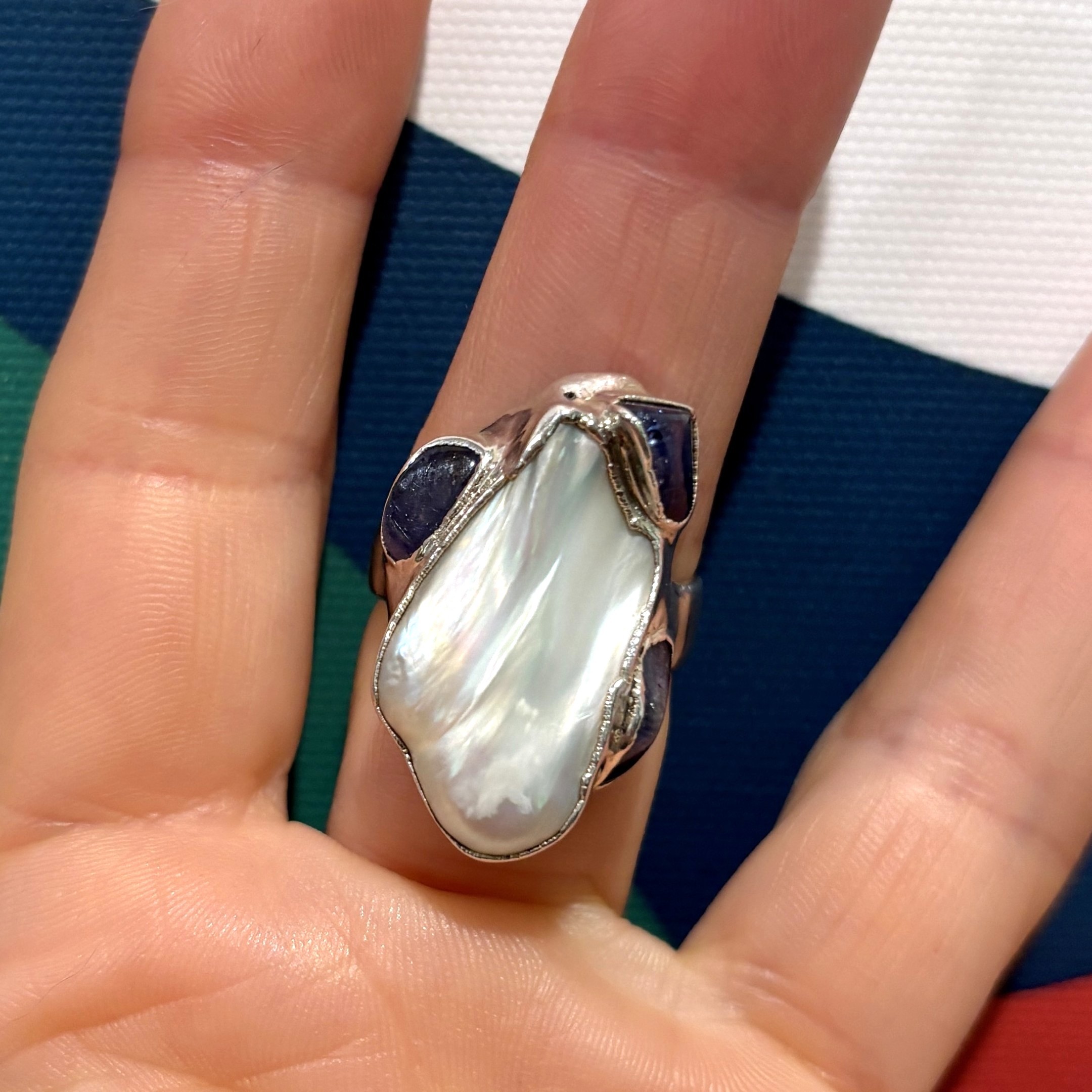 Steven Ruse Electroform Ring~ Freshwater Pearl and Tanzanite~ Size 7½+ - Image 2