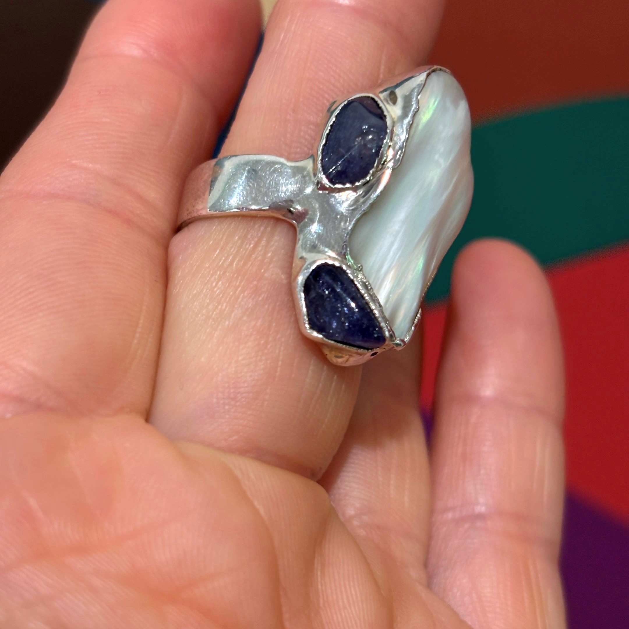 Steven Ruse Electroform Ring~ Freshwater Pearl and Tanzanite~ Size 7½+ - Image 4