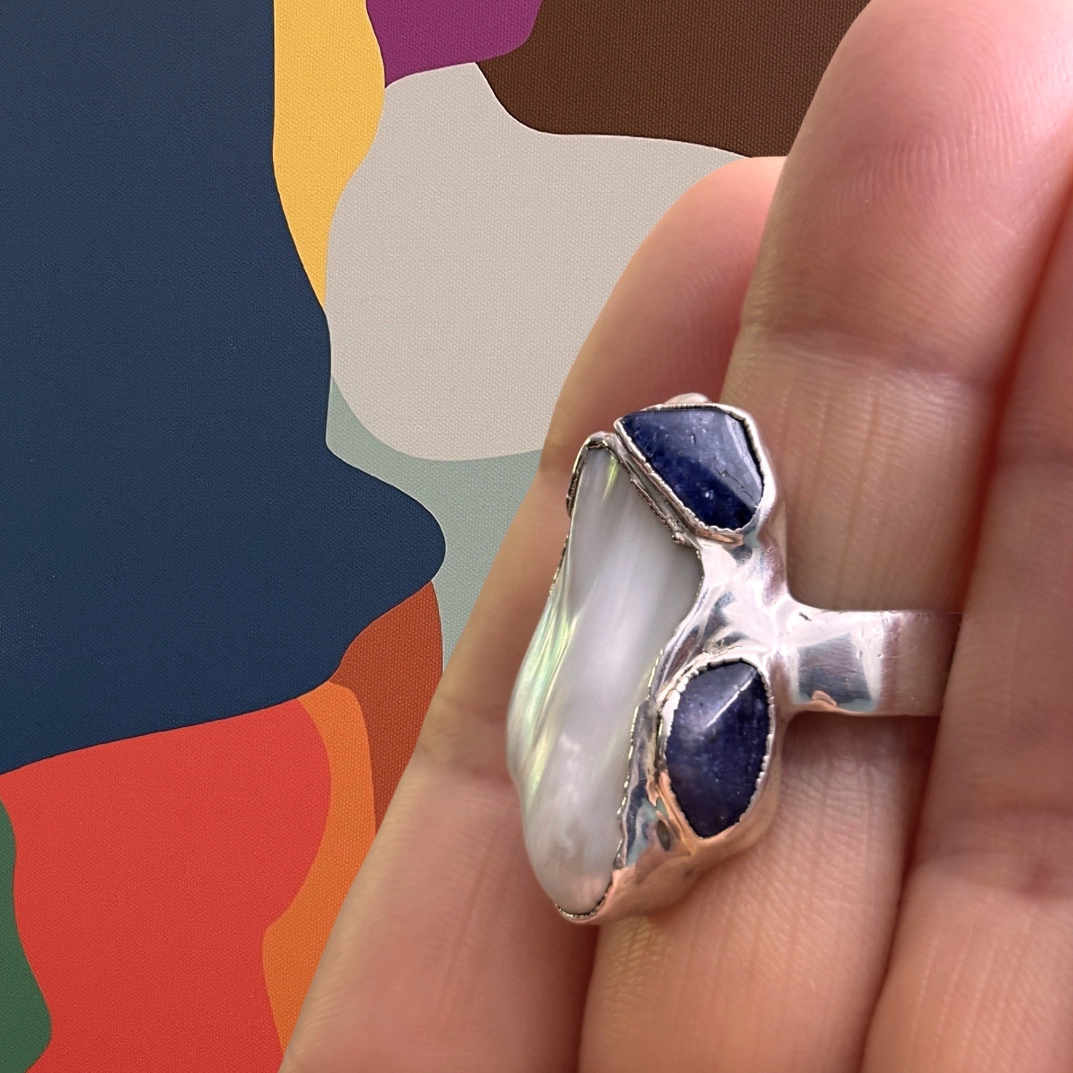 Steven Ruse Electroform Ring~ Freshwater Pearl and Tanzanite~ Size 7½+ - Image 5