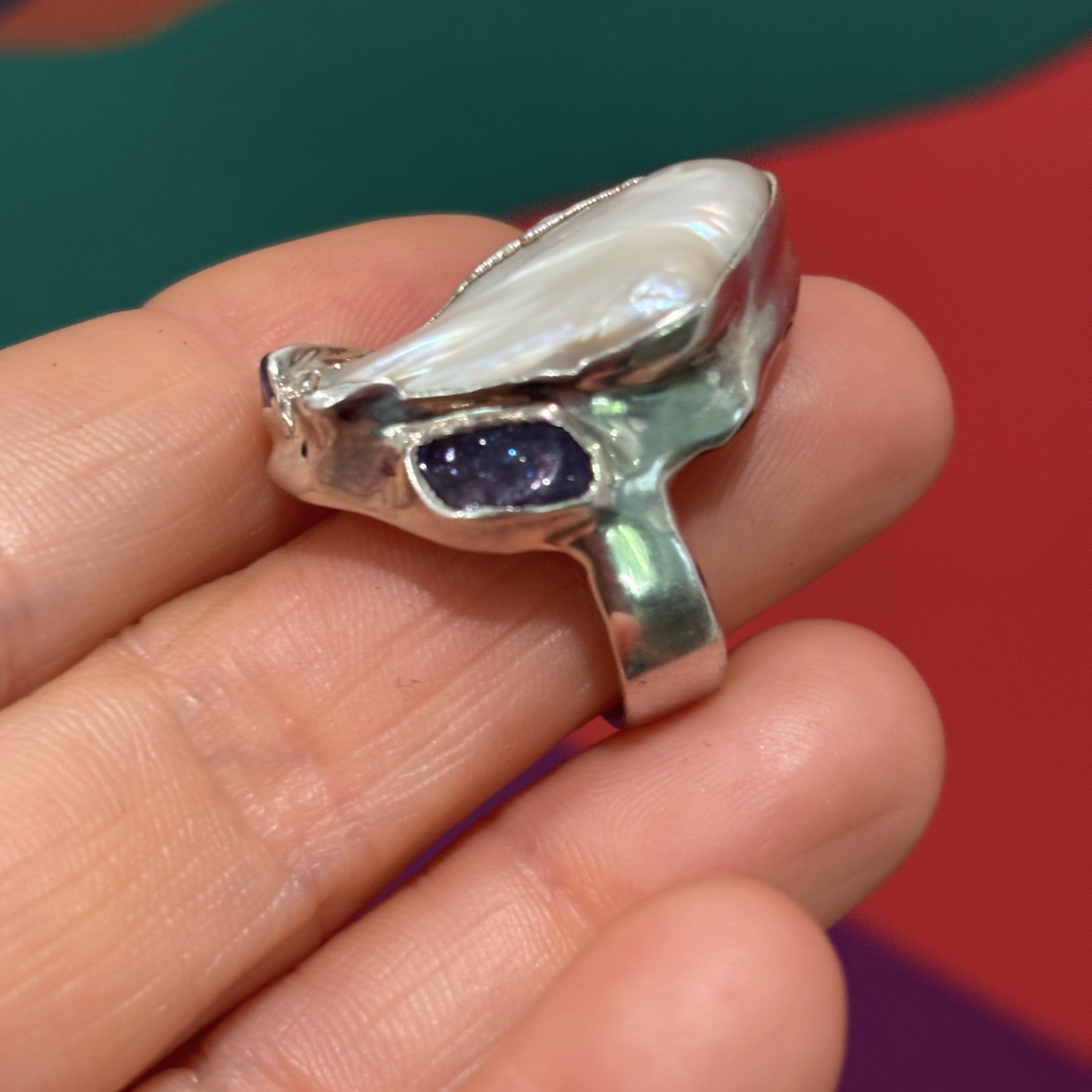 Steven Ruse Electroform Ring~ Freshwater Pearl and Tanzanite~ Size 7½+ - Image 7
