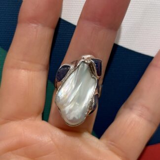 Steven Ruse Freshwater Pearl and Tanzanite Electroform Ring ~ Size 7½+