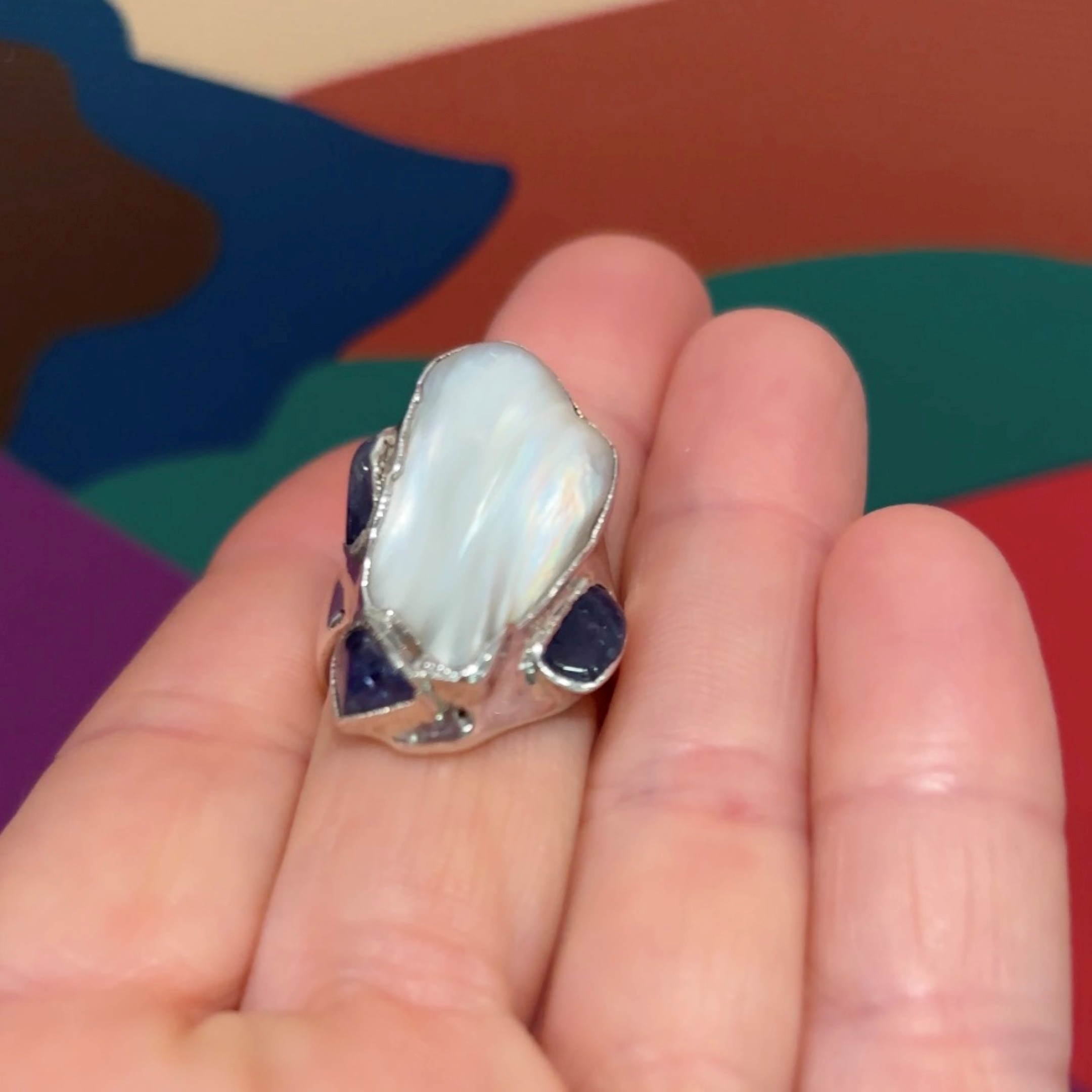 Steven Ruse Freshwater Pearl and Tanzanite Electroform Ring ~ Size 7½+ - Image 5