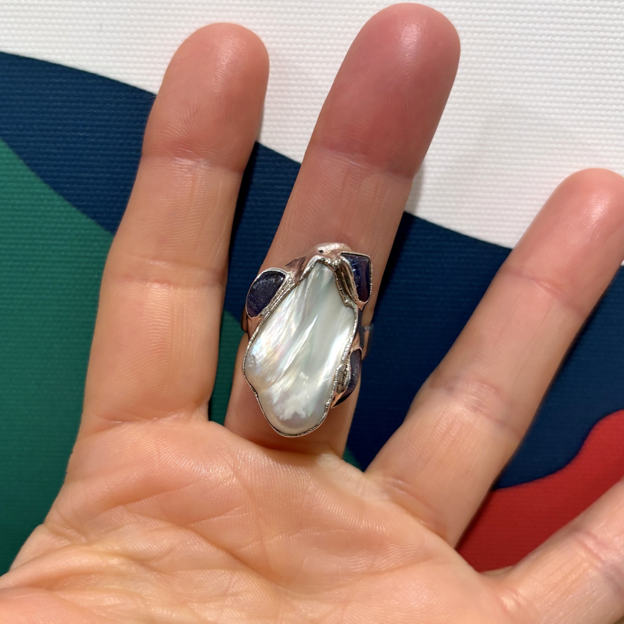 Steven Ruse Freshwater Pearl and Tanzanite Electroform Ring ~ Size 7½+ - Image 7