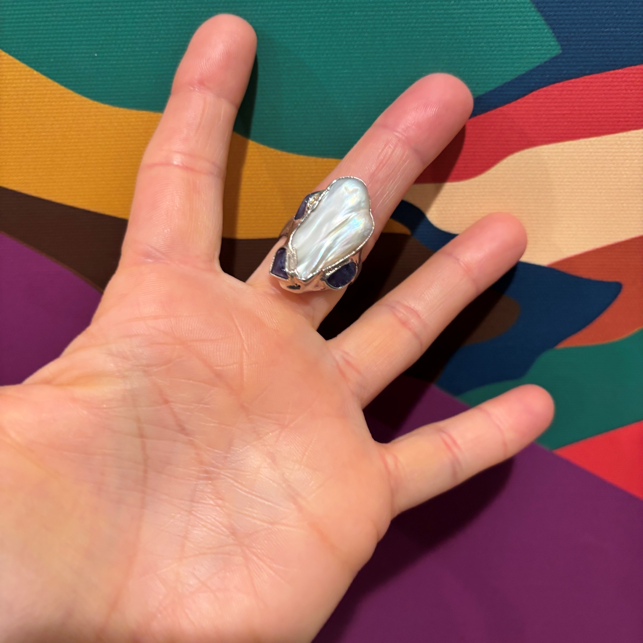 Steven Ruse Freshwater Pearl and Tanzanite Electroform Ring ~ Size 7½+ - Image 9