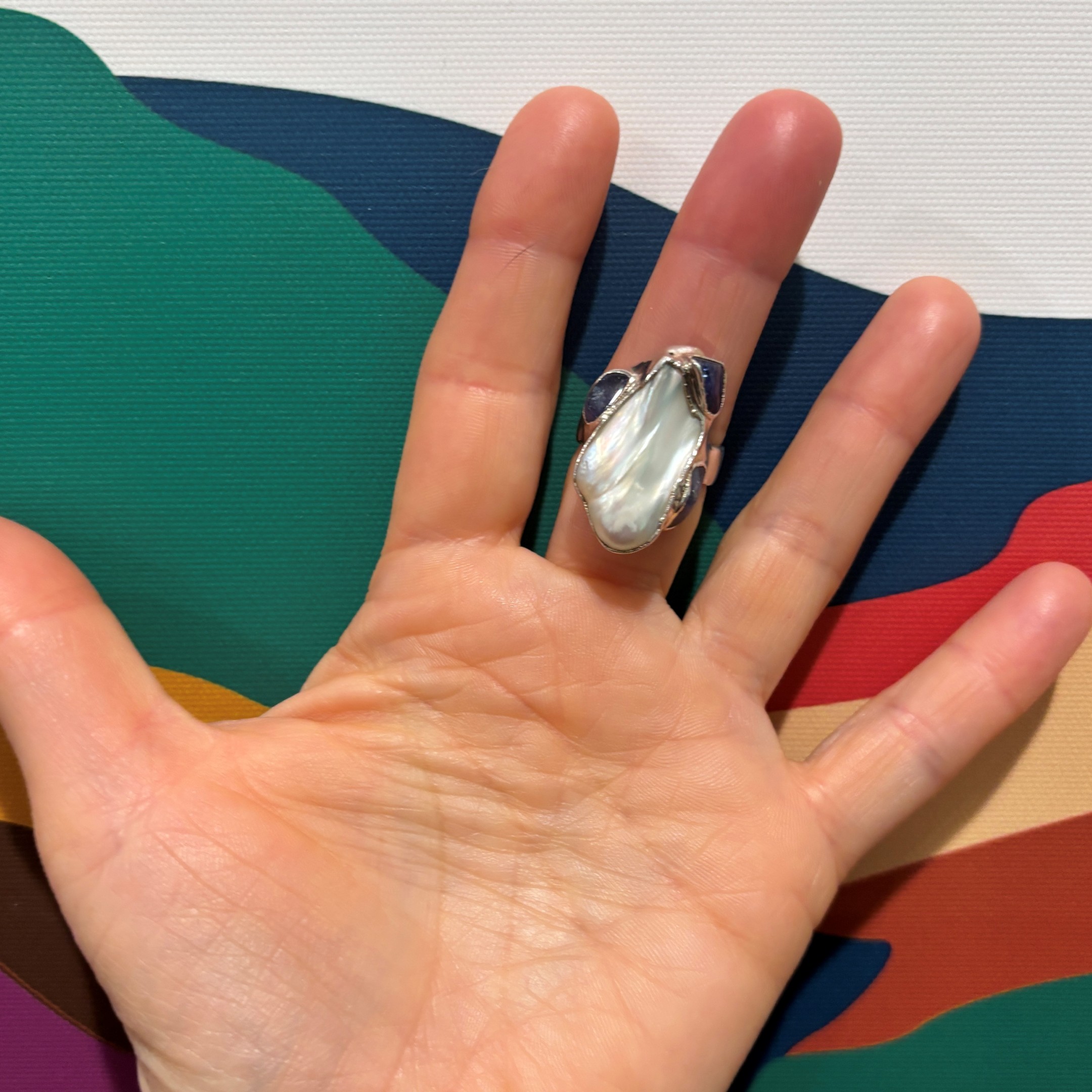 Steven Ruse Freshwater Pearl and Tanzanite Electroform Ring ~ Size 7½+ - Image 8