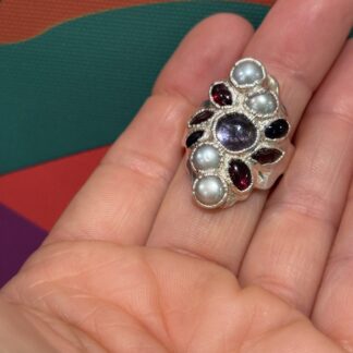 Steven Ruse Electroform Ring~ Iolite, Garnet, Pink Tourmaline, and Freshwater Pearl~ Size 8½+