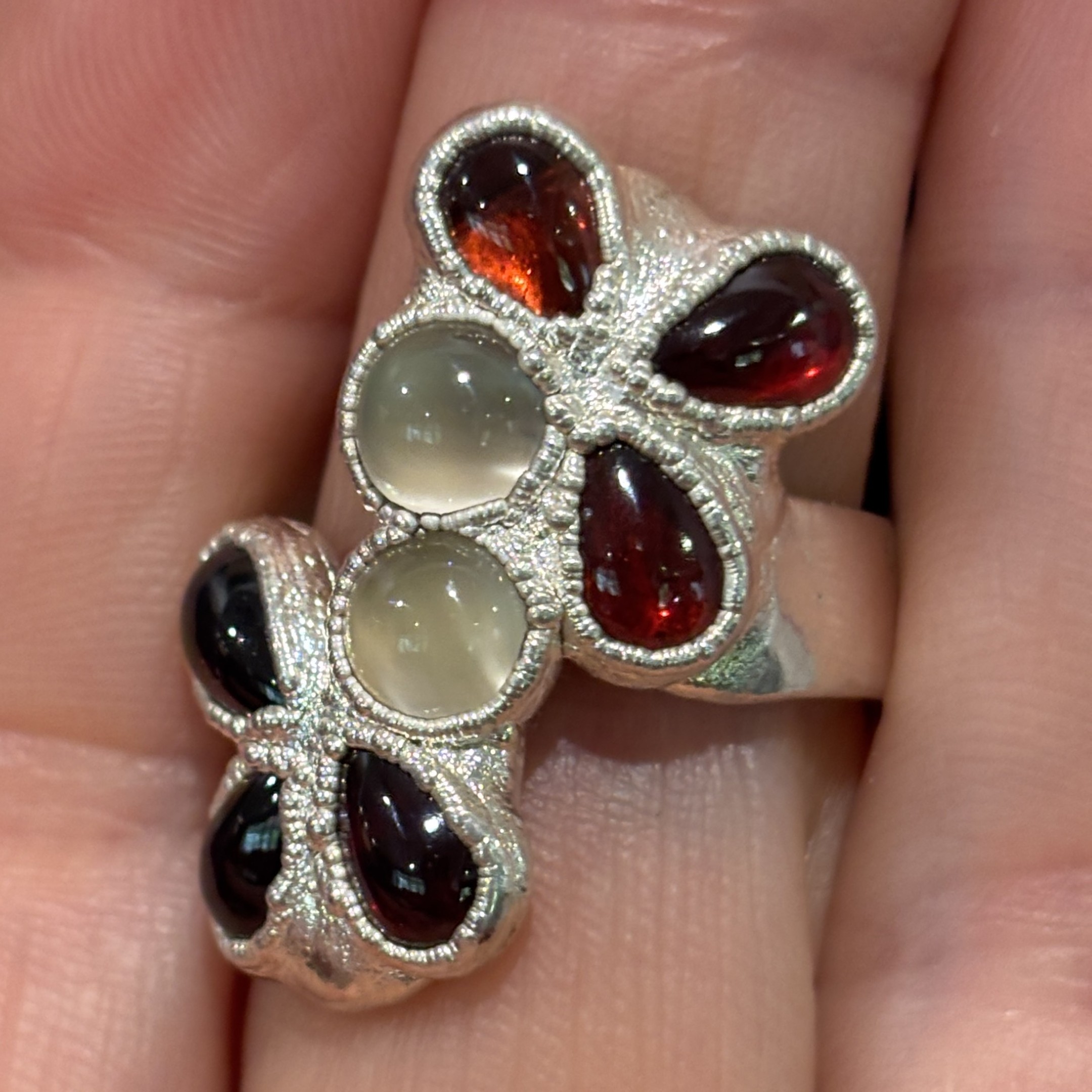 Steven Ruse Garnet and Moonstone Electroform Ring ~ Size 7 - Image 2