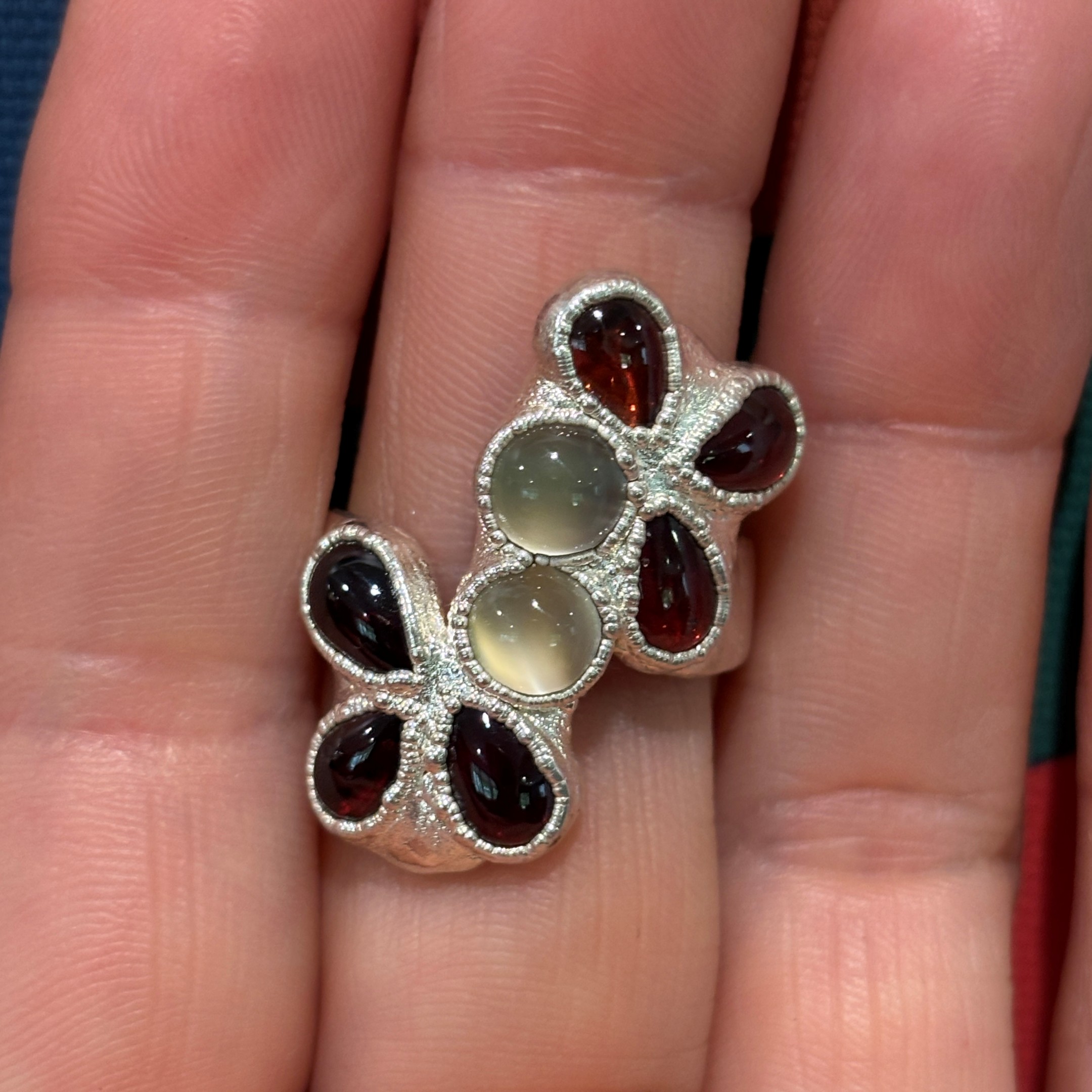 Steven Ruse Garnet and Moonstone Electroform Ring ~ Size 7 - Image 3