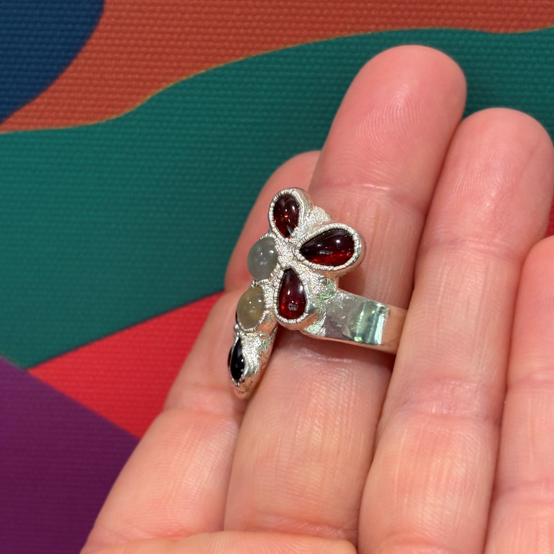 Steven Ruse Garnet and Moonstone Electroform Ring ~ Size 7 - Image 7