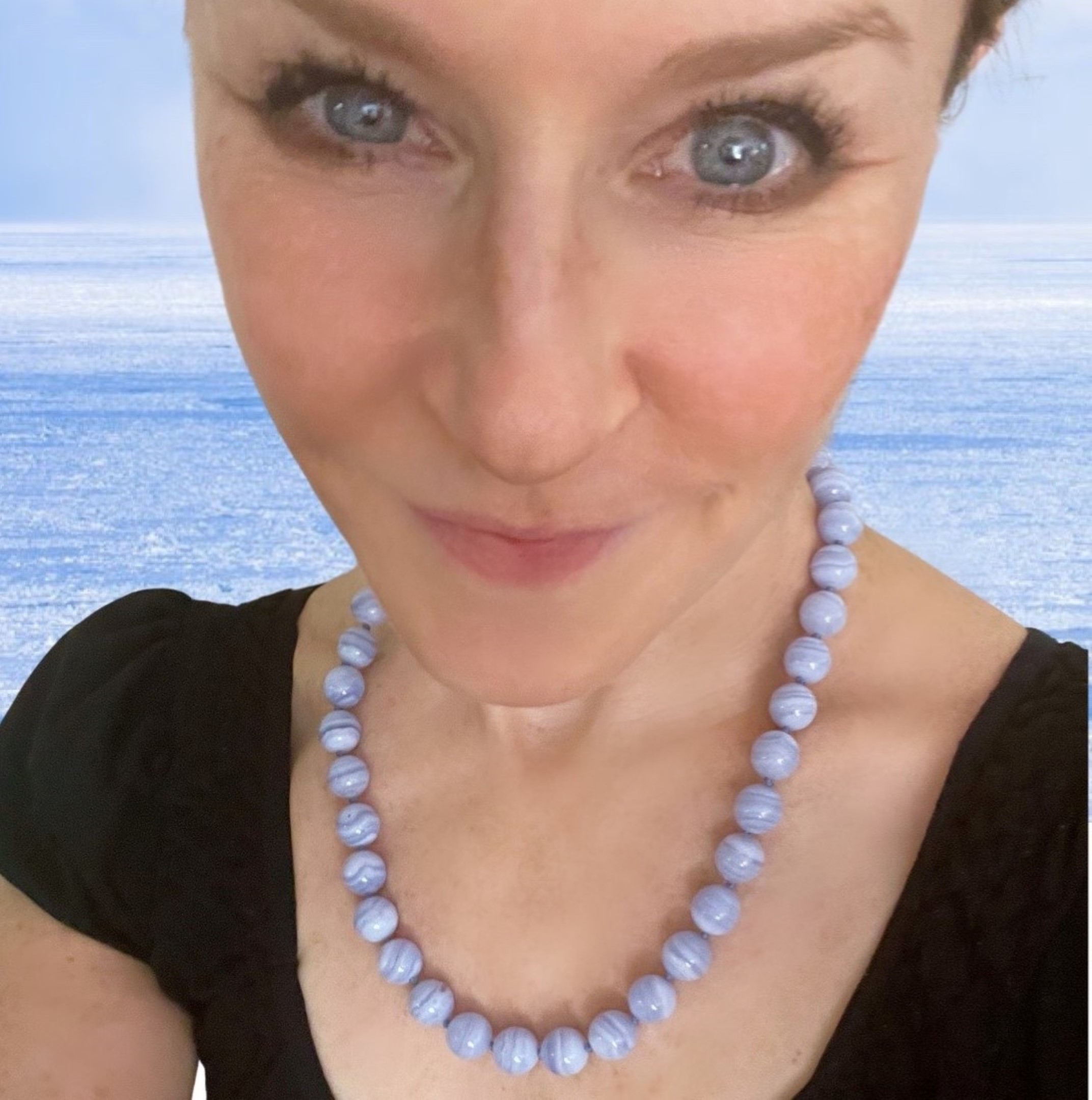 Geoclassics | Blue Lace Agate Knotted 12mm Beads Necklace