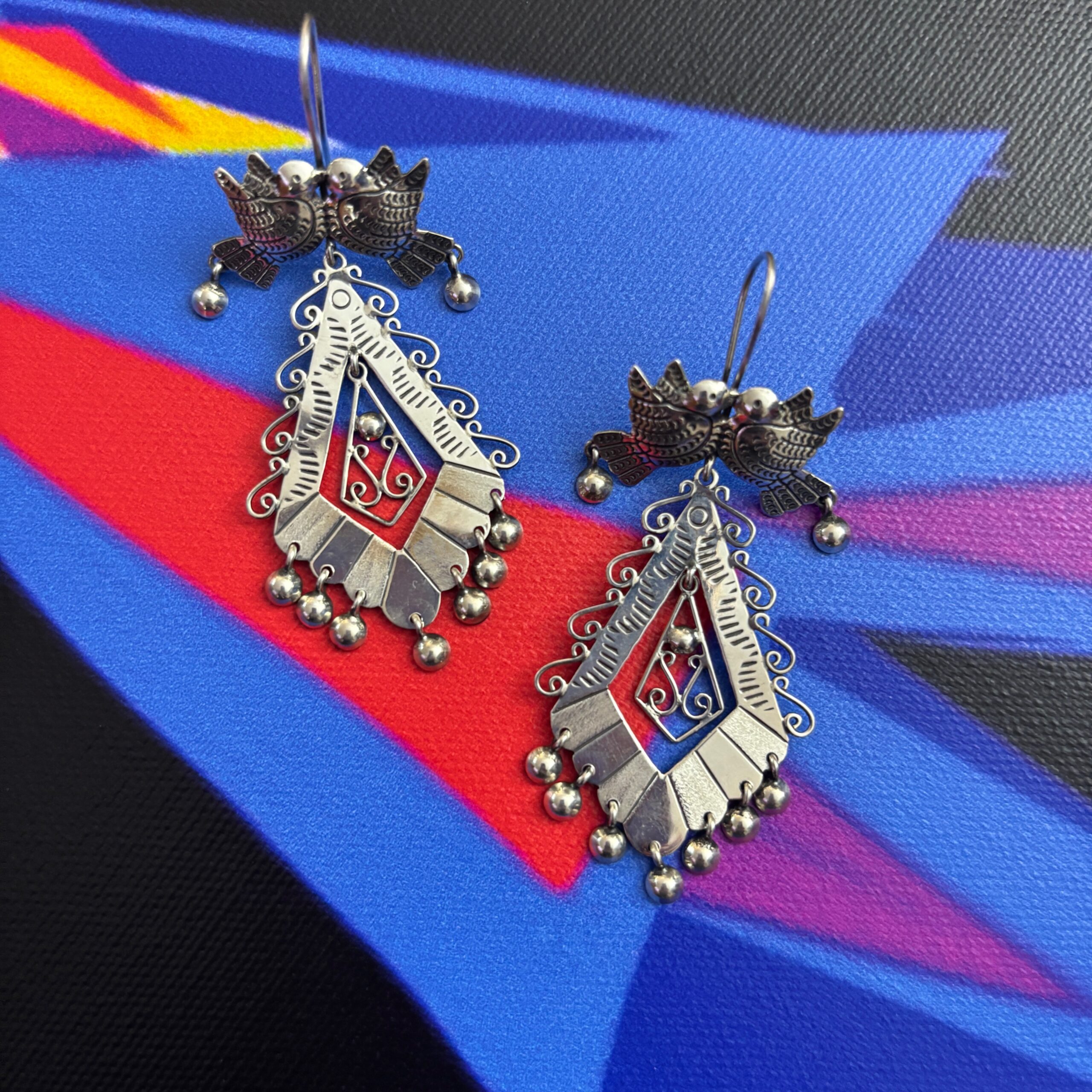 Bird Earrings by Maria Belen Nilson ~ Love Birds and Diamond Shapes Drops - Image 2