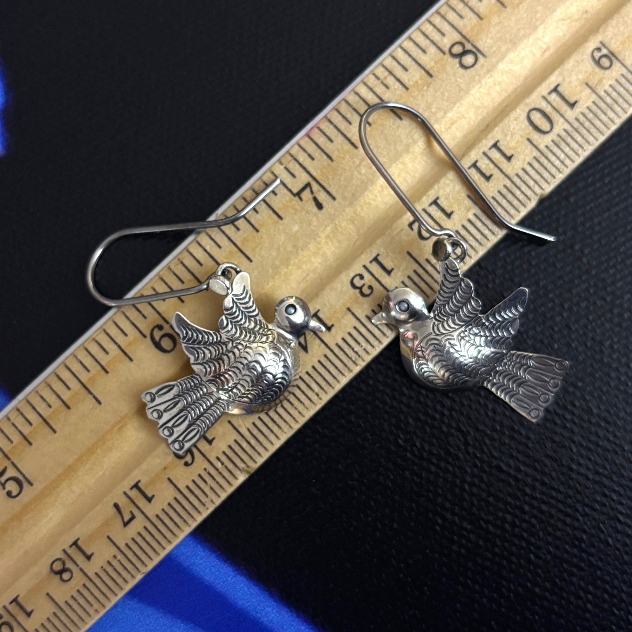 Bird Earrings by Maria Belen Nilson ~ Small Chiseled Love Birds Drops