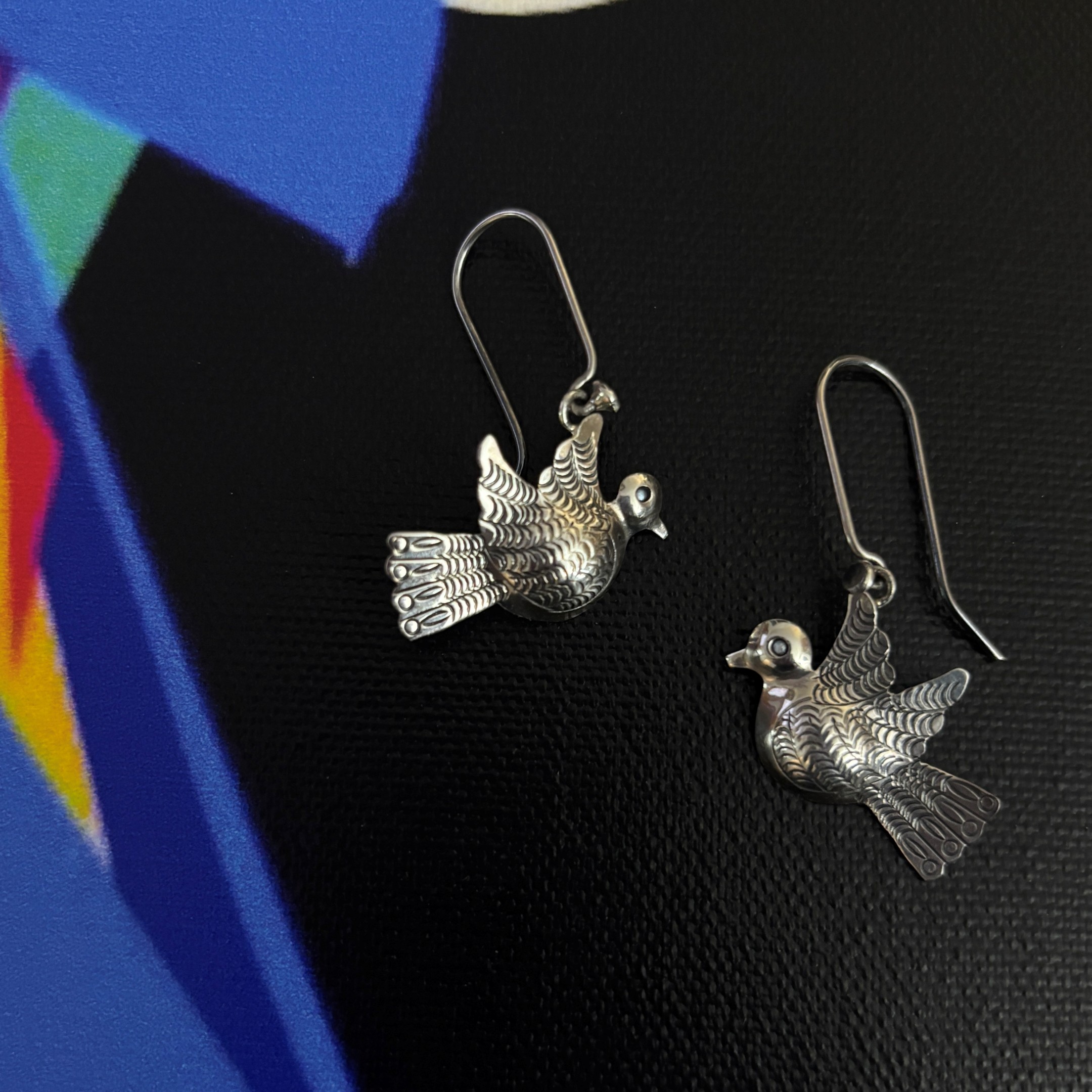 Bird Earrings by Maria Belen Nilson ~ Small Chiseled Love Birds Drops - Image 4