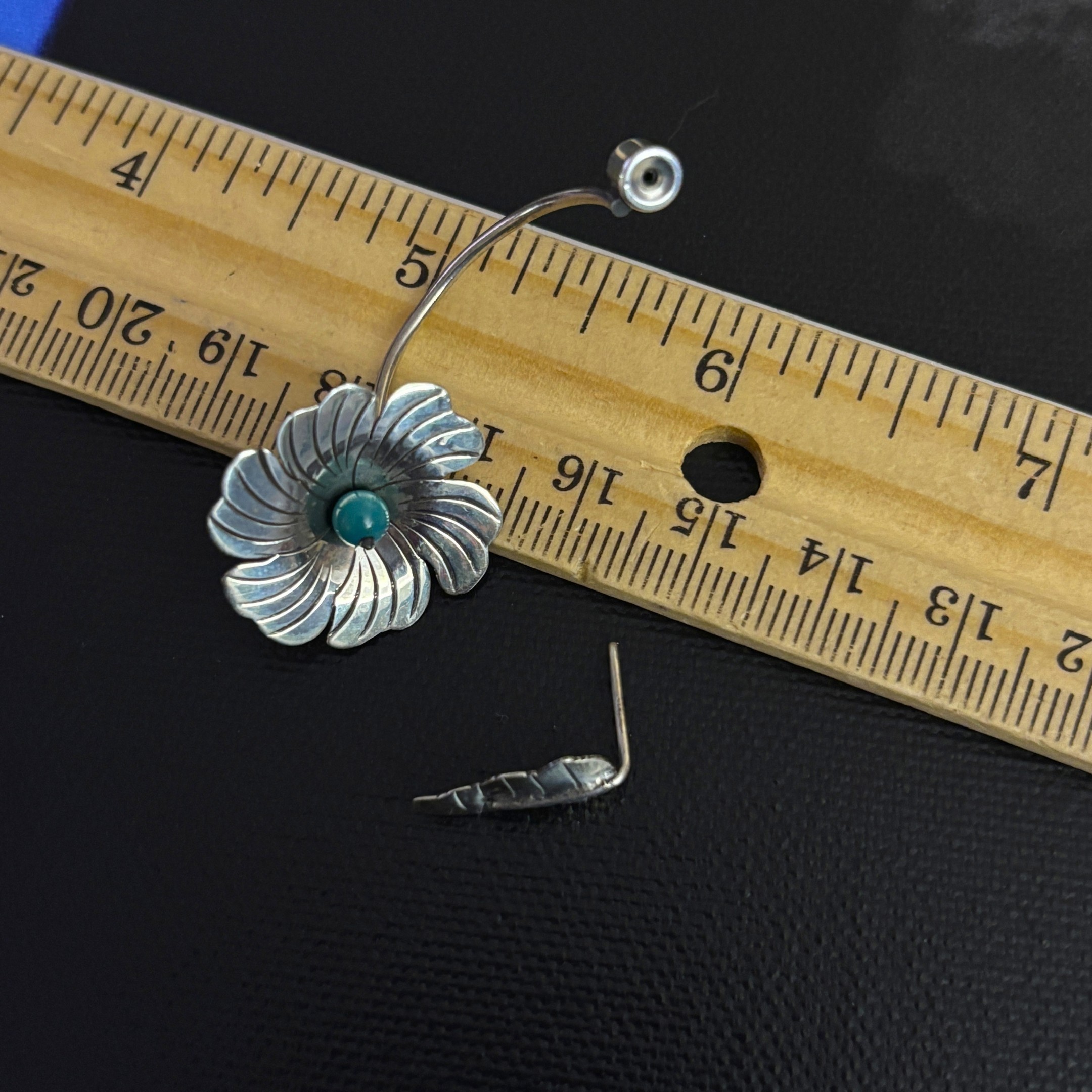 Maria Belen Nilson ~ Leaf and Etched Flower with Turquoise Post Earrings - Image 6