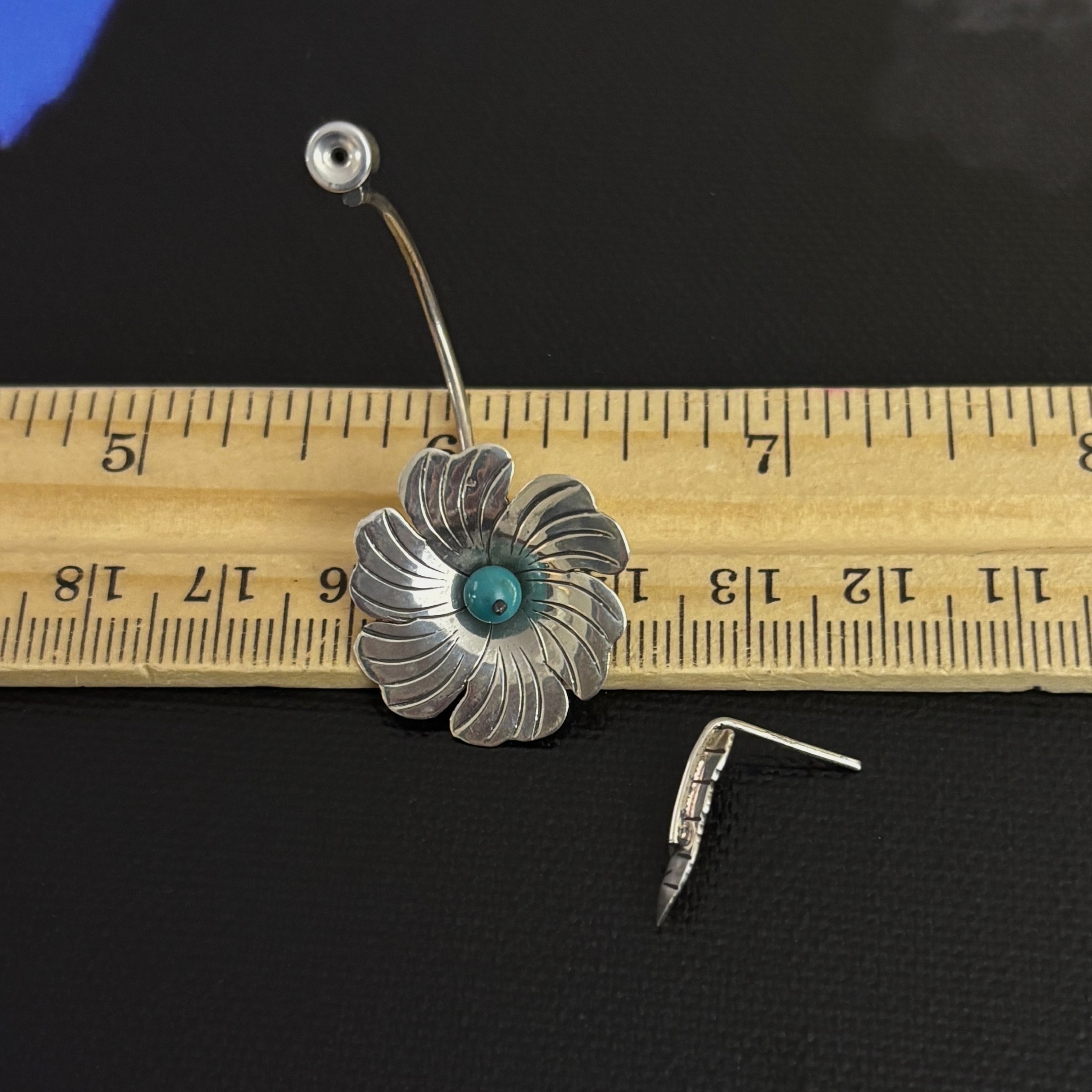 Maria Belen Nilson ~ Leaf and Etched Flower with Turquoise Post Earrings - Image 5