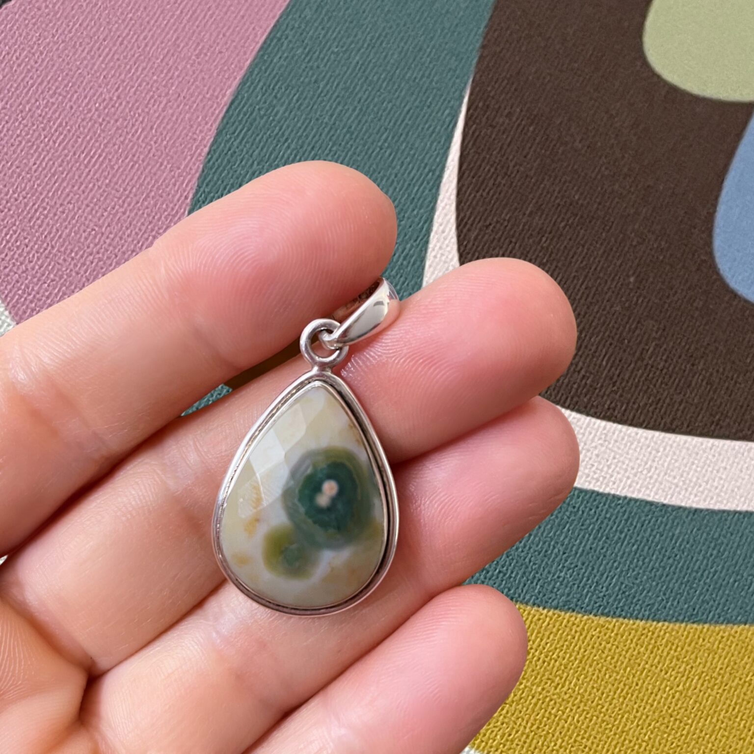 Geoclassics Ocean Jasper Faceted Teardrop Pendant Marovato Old Stock