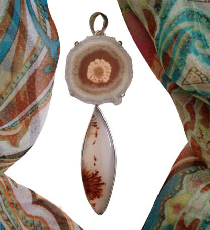 Quartz Stalactite Slice and Dendritic Agate Pendant - Image 5