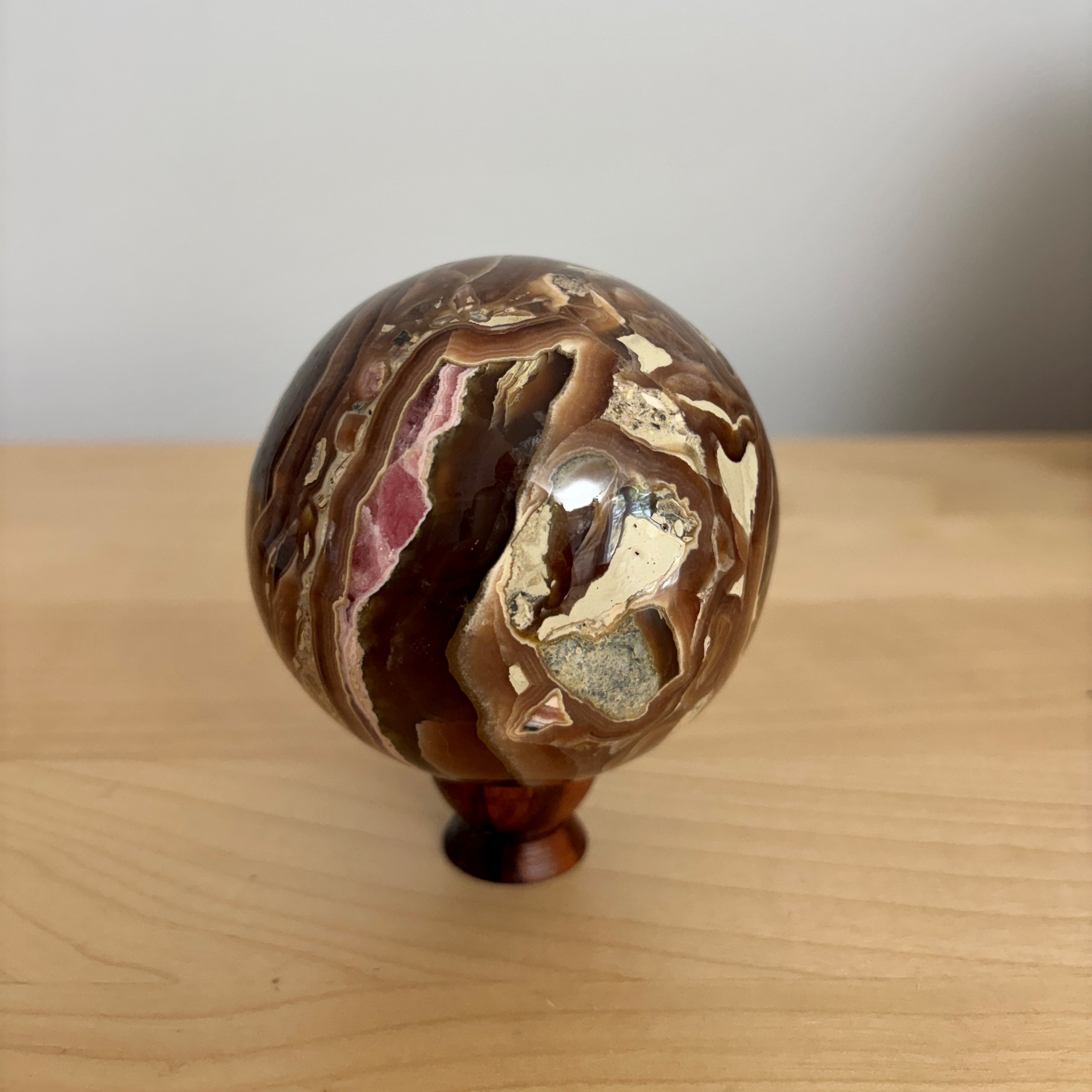 Rhodochrosite and Honey-Brown Calcite Sphere - Image 11