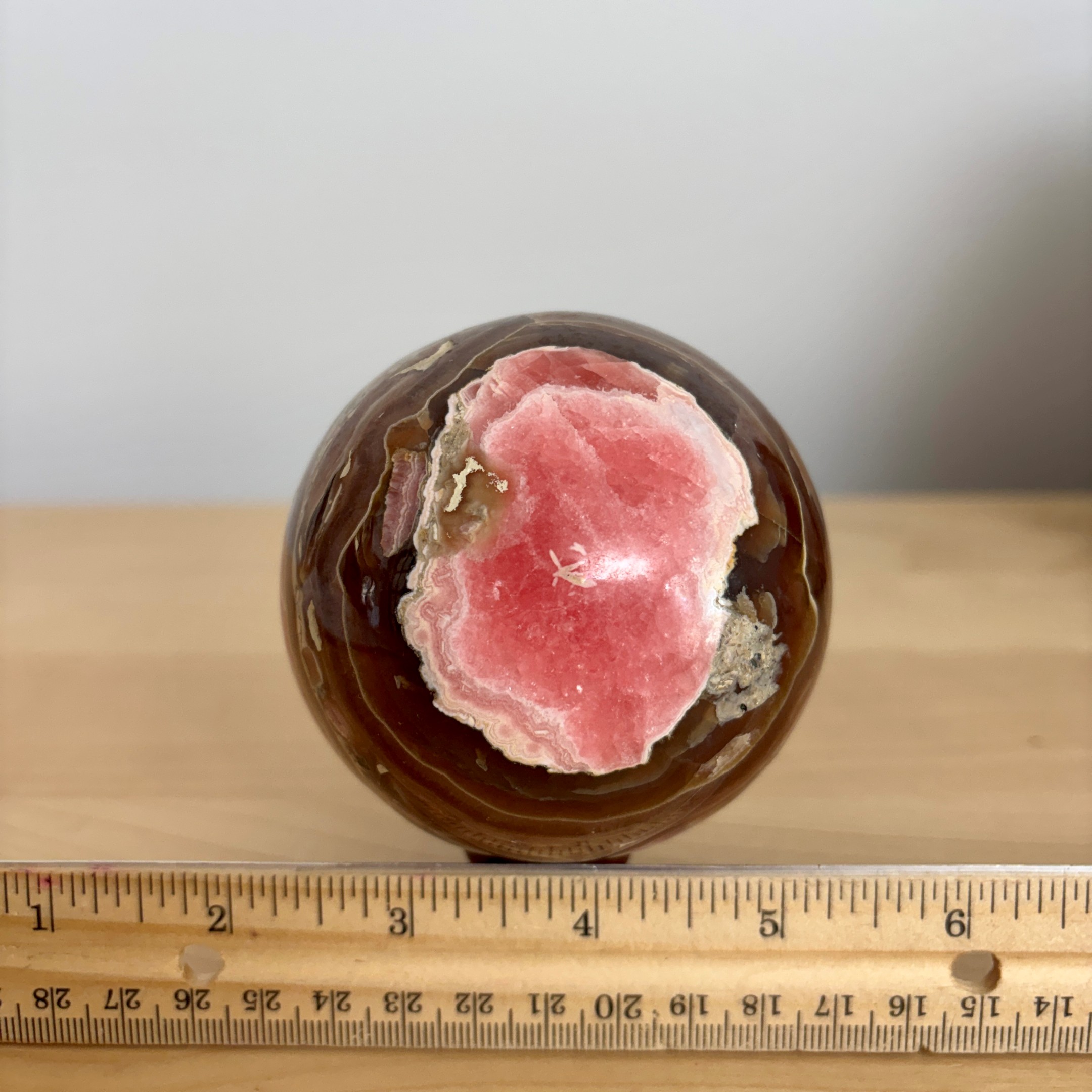 Rhodochrosite and Honey-Brown Calcite Sphere - Image 13