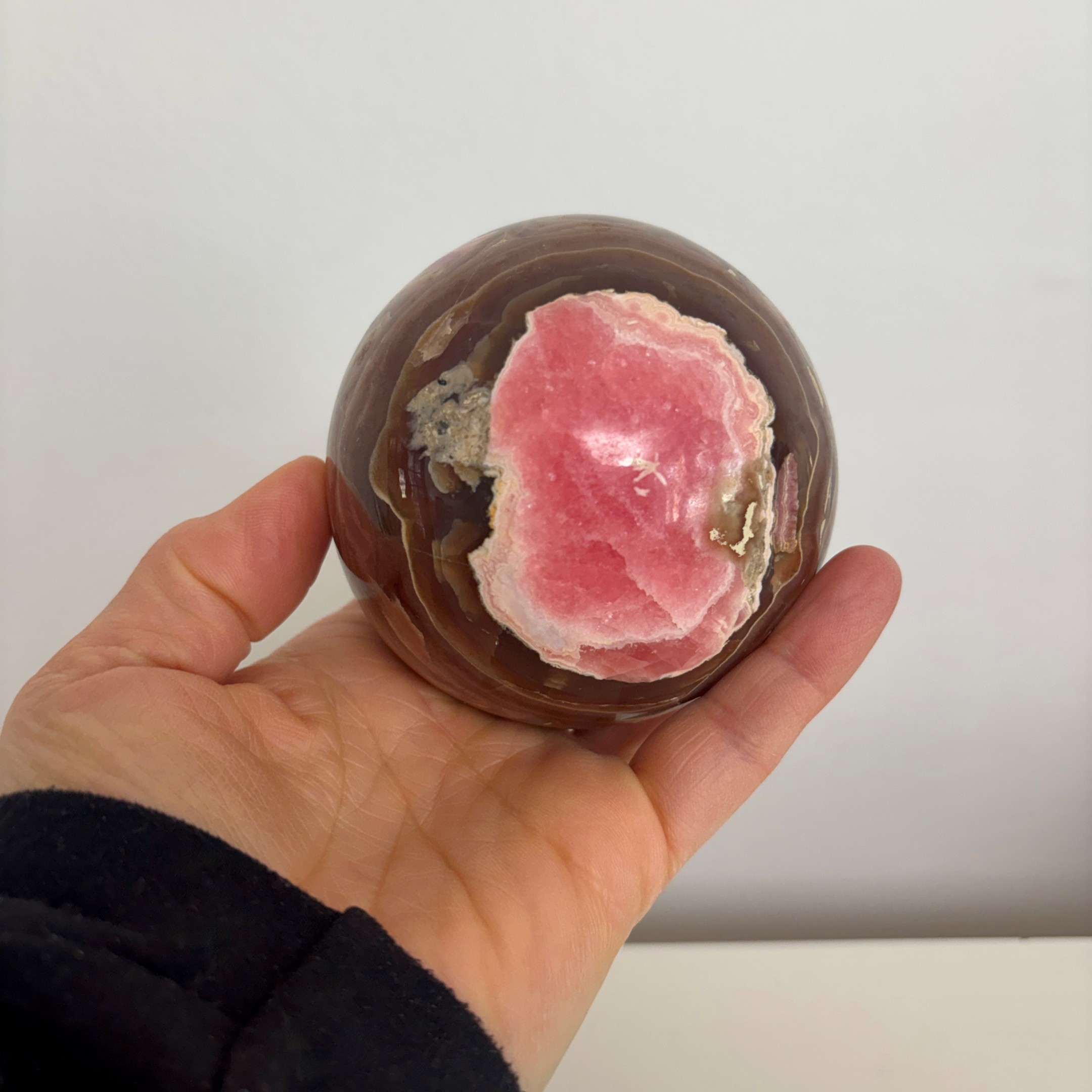 Rhodochrosite and Honey-Brown Calcite Sphere - Image 2