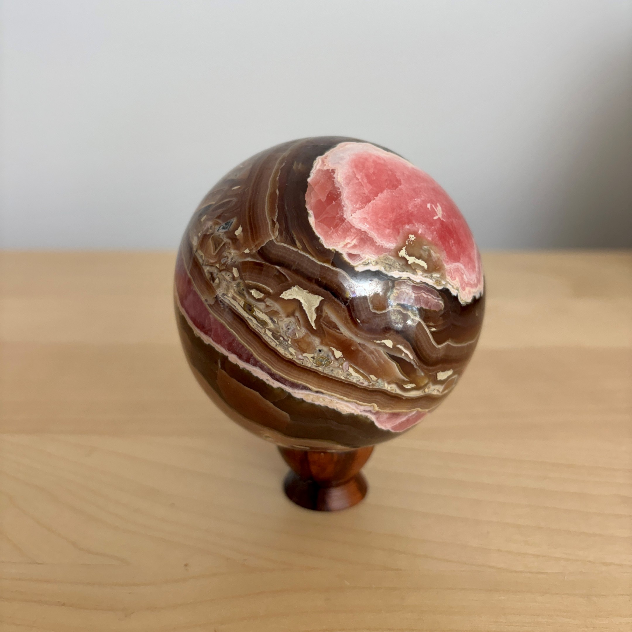 Rhodochrosite and Honey-Brown Calcite Sphere - Image 3