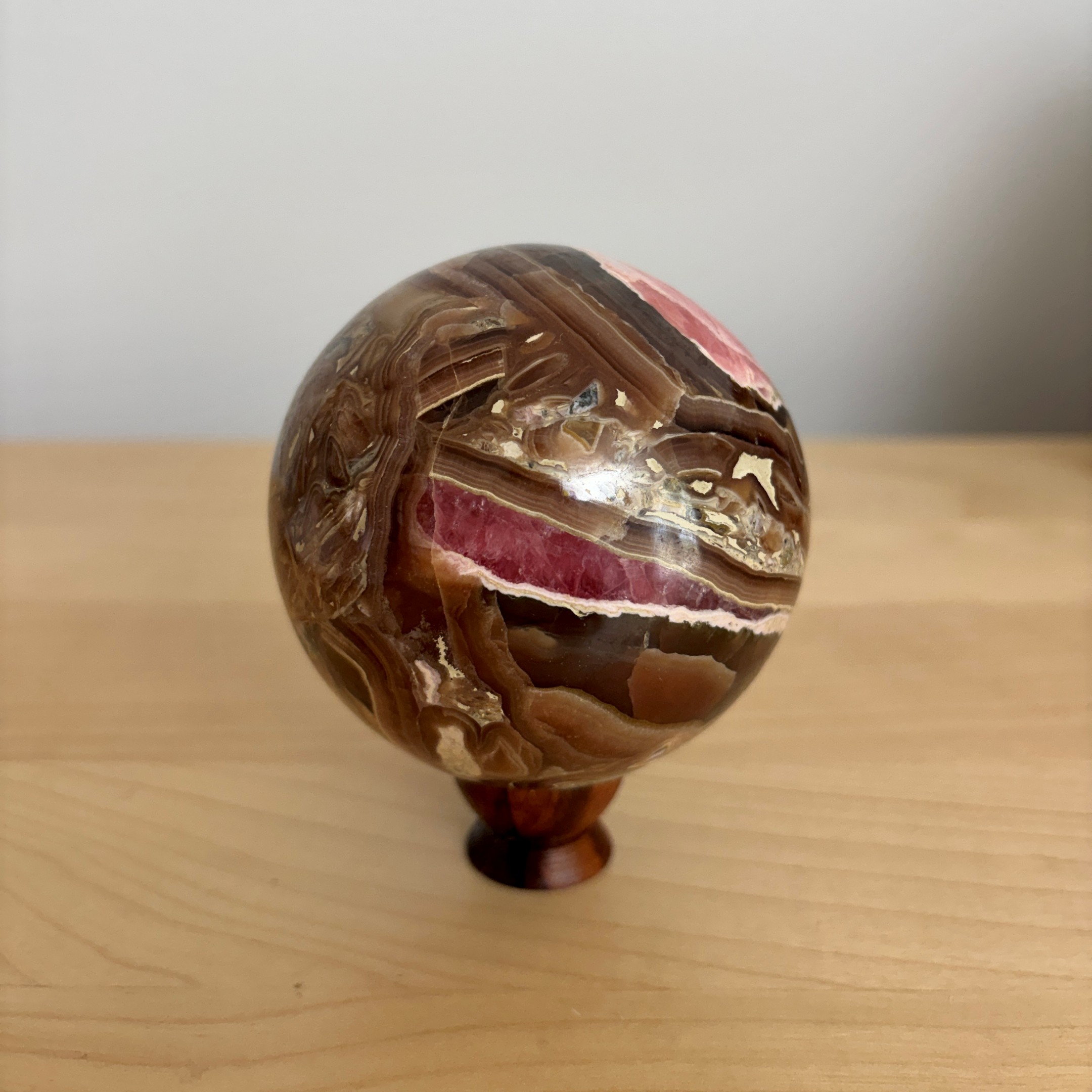 Rhodochrosite and Honey-Brown Calcite Sphere - Image 4