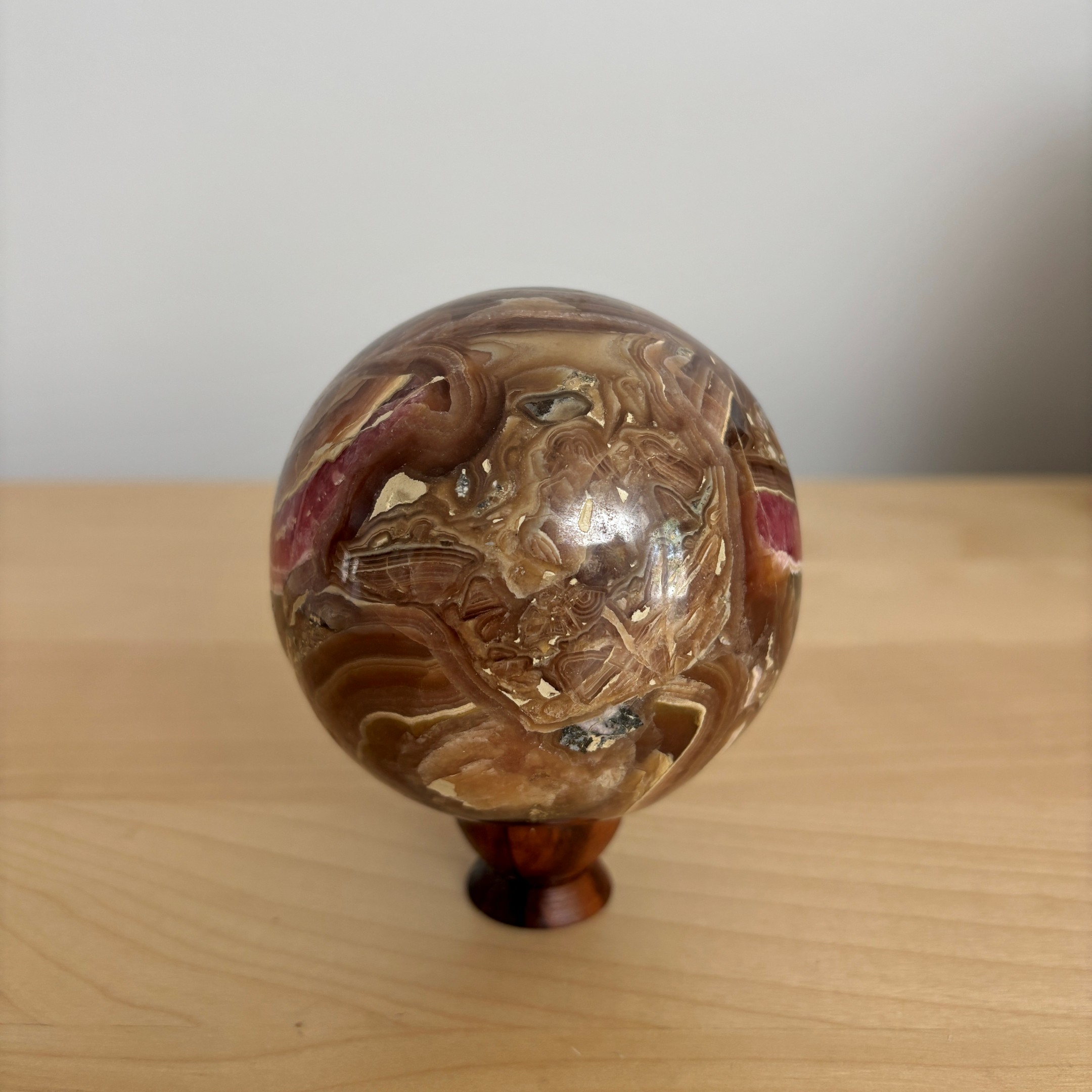 Rhodochrosite and Honey-Brown Calcite Sphere - Image 5