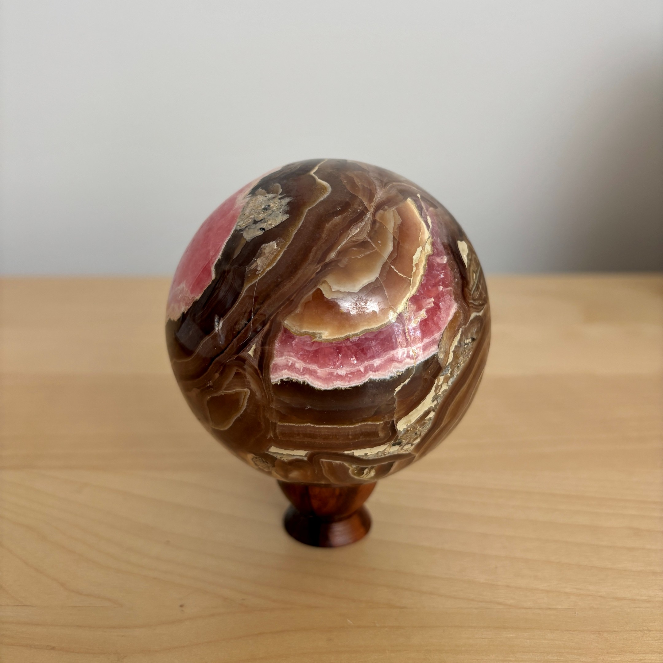 Rhodochrosite and Honey-Brown Calcite Sphere - Image 6