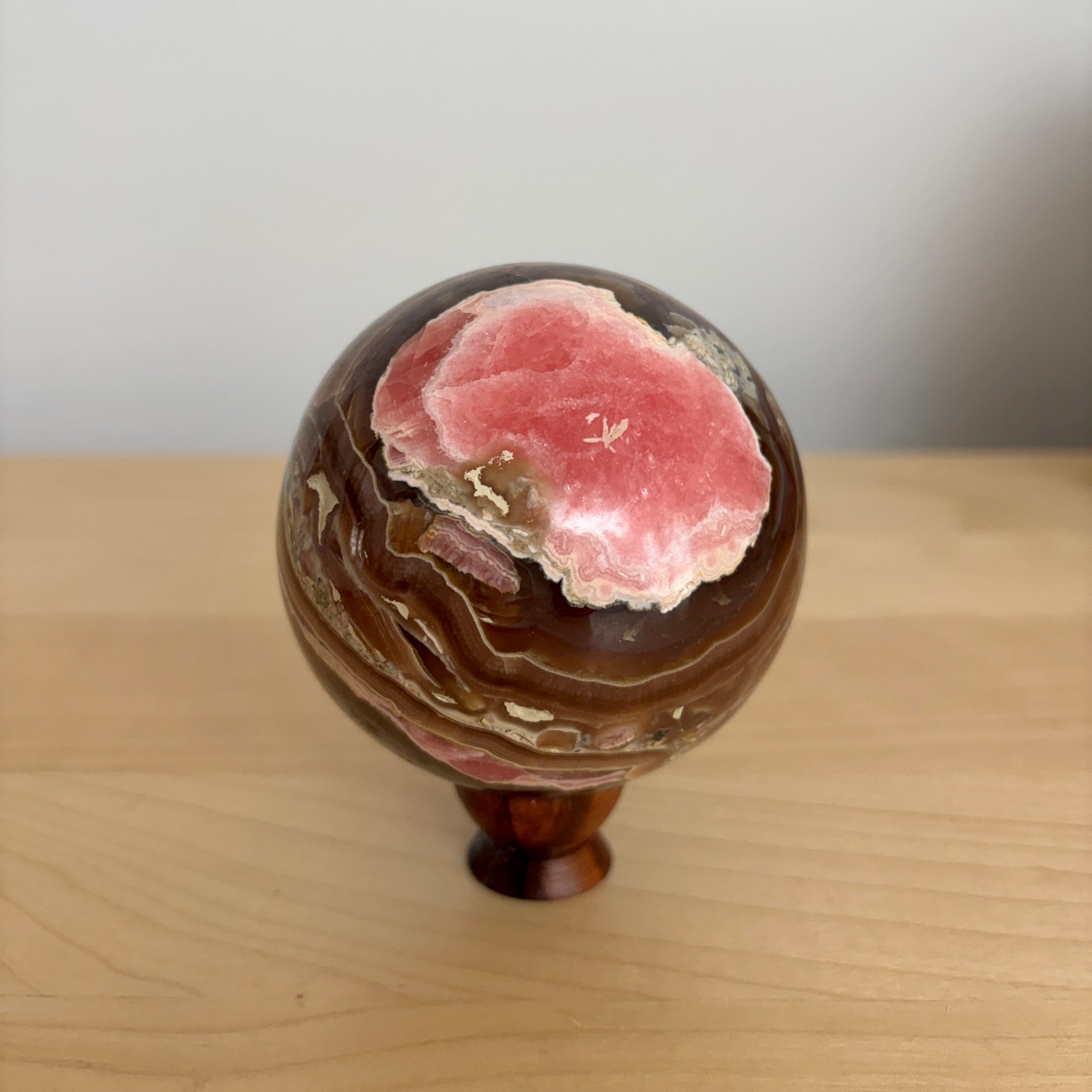 Rhodochrosite and Honey-Brown Calcite Sphere - Image 7