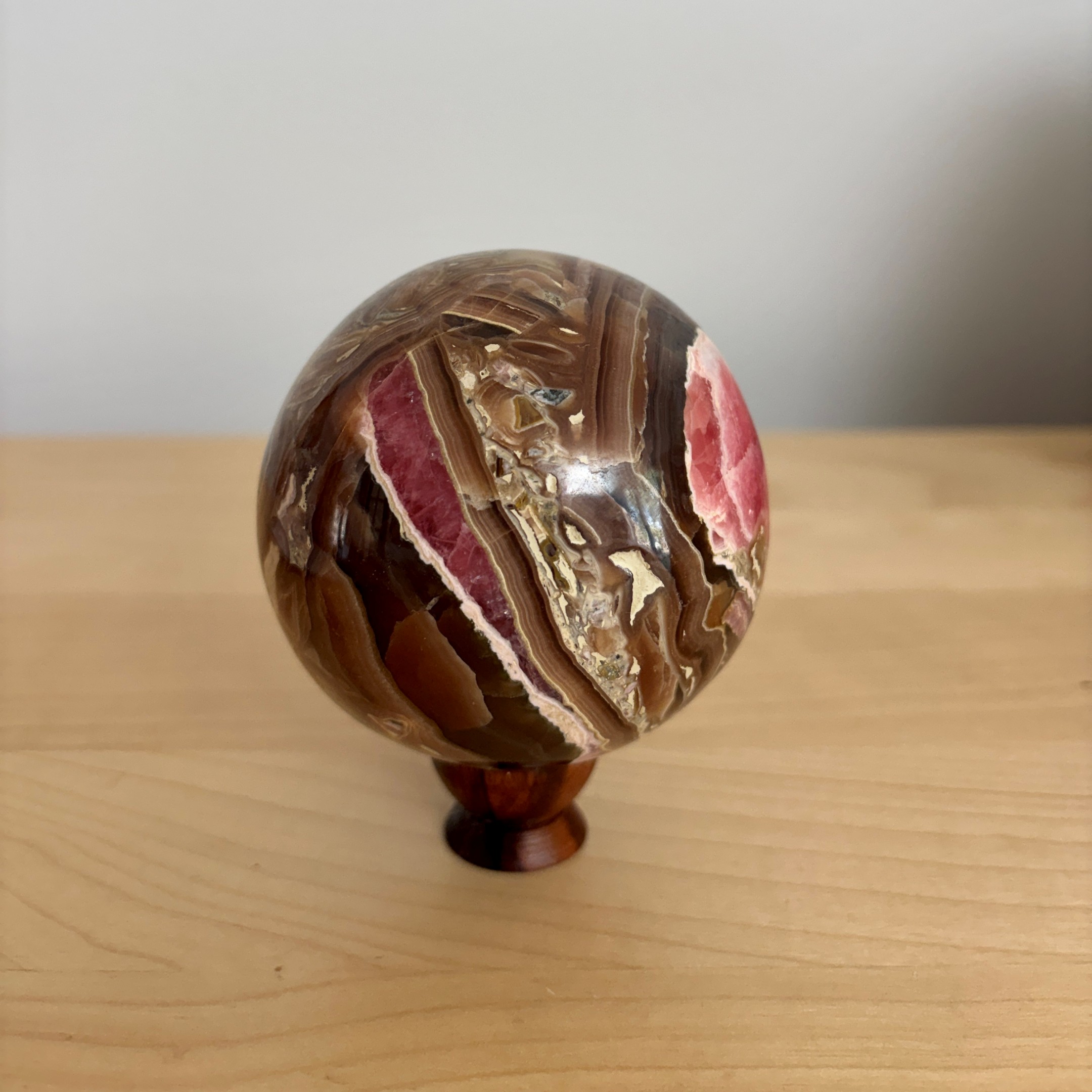 Rhodochrosite and Honey-Brown Calcite Sphere - Image 8