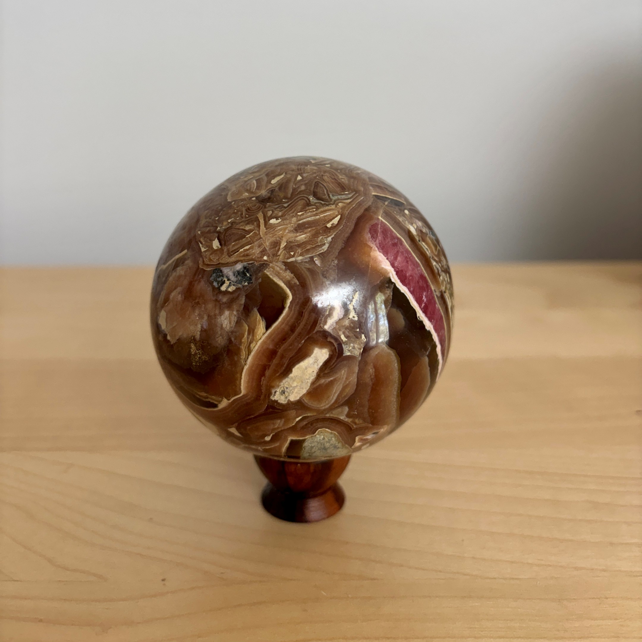 Rhodochrosite and Honey-Brown Calcite Sphere - Image 9