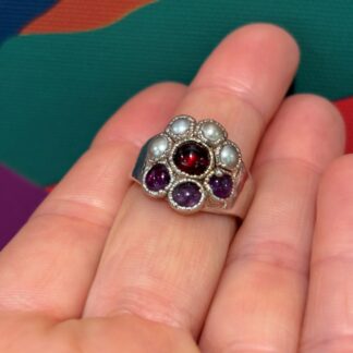Steven Ruse Electroform Ring~ Amethyst, Garnet, and Freshwater Pearl~ Size 7¼