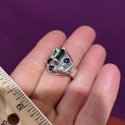 Steven Ruse Amethyst and Green Tourmaline Electroform Ring~ Size 8 - Image 5