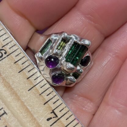 Steven Ruse Amethyst and Green Tourmaline Electroform Ring~ Size 8 - Image 7