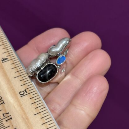 Steven Ruse Boulder Opal Doublets, Black Diopside, and Fresh Water Pearl Electroform Ring~ Size 6 - Image 10