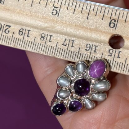 Steven Ruse Star Ruby, Fresh Water Pearl, and Amethyst Electroform Ring~ Size 6 ¾ - Image 3