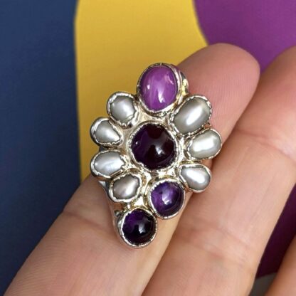 Steven Ruse Star Ruby, Fresh Water Pearl, and Amethyst Electroform Ring~ Size 6 ¾ - Image 2