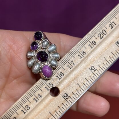 Steven Ruse Star Ruby, Fresh Water Pearl, and Amethyst Electroform Ring~ Size 6 ¾ - Image 7