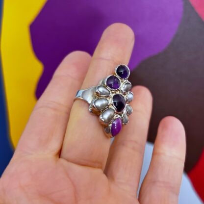 Steven Ruse Star Ruby, Fresh Water Pearl, and Amethyst Electroform Ring~ Size 6 ¾ - Image 8