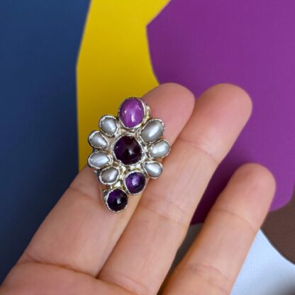 Steven Ruse Star Ruby, Fresh Water Pearl, and Amethyst Electroform Ring~ Size 6 ¾ - Image 9